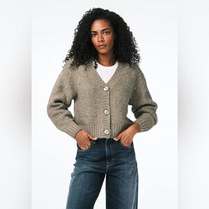 Buffalo Jeans David Bitton Women's olive embellished Odilia Knit Cardigan XS